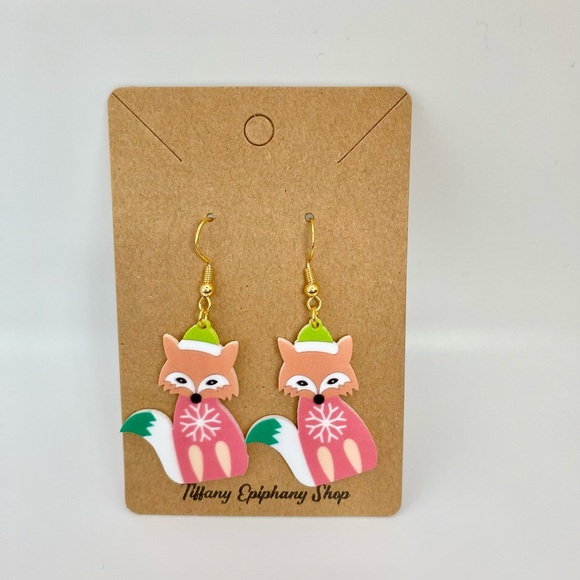 Christmas Fox earrings handmade NWT - Picture 5 of 8